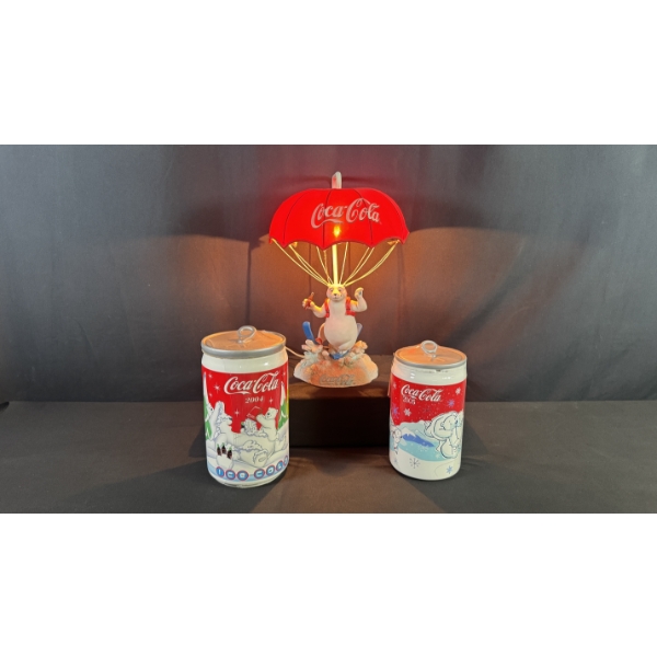 COCA-COLA POLAR BEAR PARACHUTE LAMP & COOKIE JARS