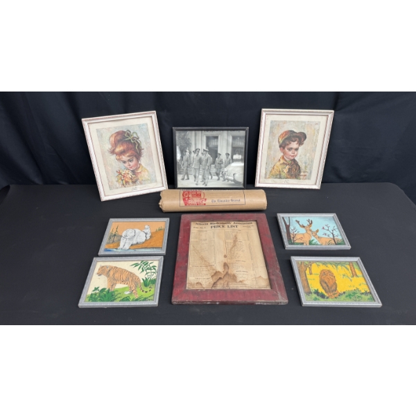 FRAMED PRINTS(MEDEIROS "HONEYBUN" & "HUCK FINN") & DOCUMENTS