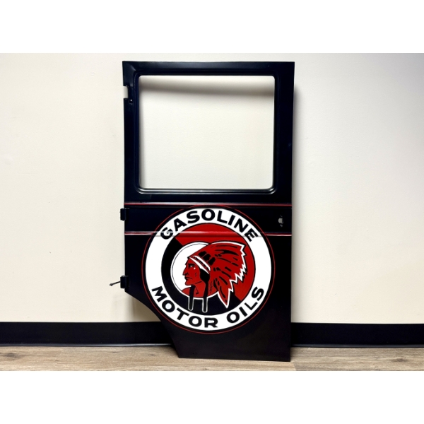 NO RESERVE VINTAGE FORD TUDOR DOOR WITH HAND-PAINTED RED INDIAN LOGO