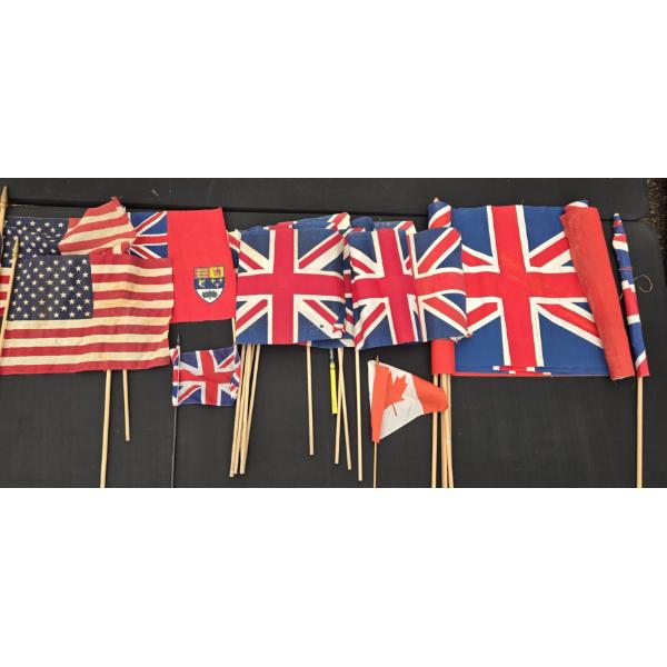 COLLECTION OF VINTAGE HANDHELD FLAGS 1910s -1950s 