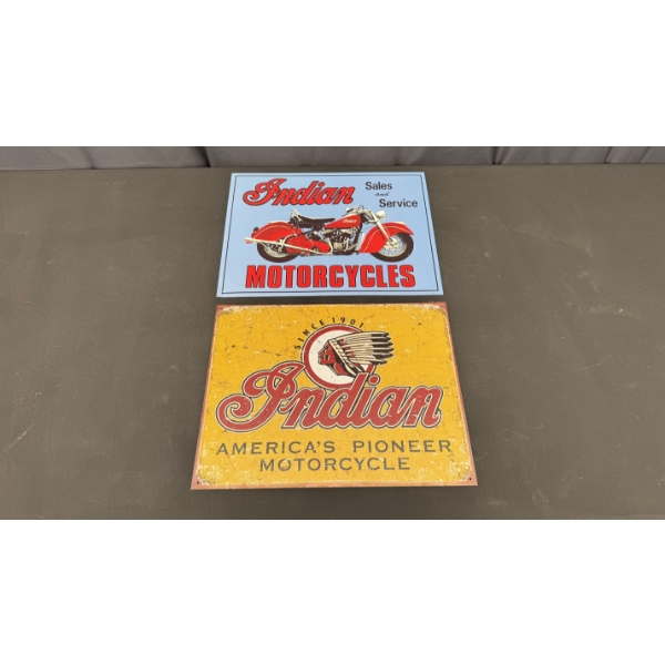 2 METAL INDIAN MOTORCYCLE SIGNS 16" X 12"