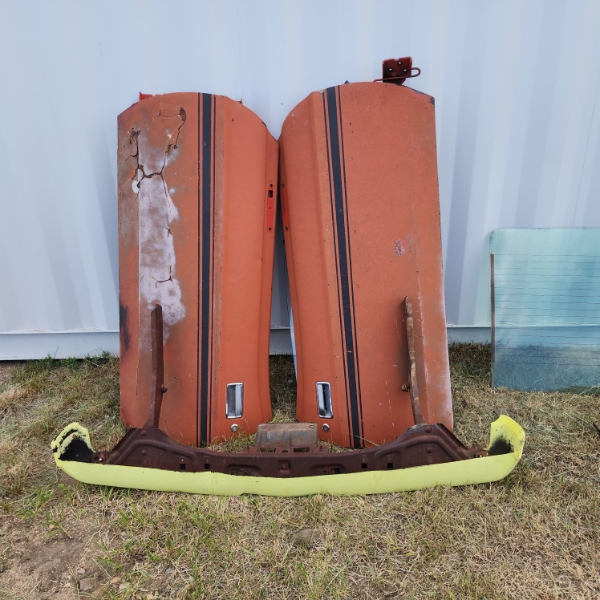 71-71 MUSTANG DOORS, FRONT BUMPER AND REAR WINDOW