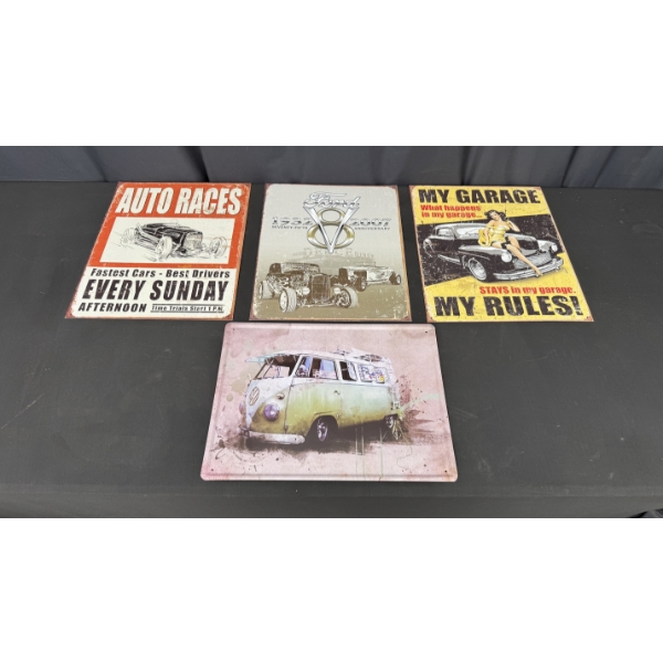 4 METAL SIGNS 16" X 12 " INCLUDES VW VAN