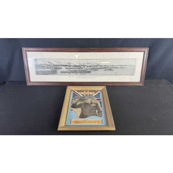 PAIR OF HISTORICAL FRAMED PRINTS - "CANADA'S RALLY TO THE EMPIRE" & WINSTON CHURCHILL