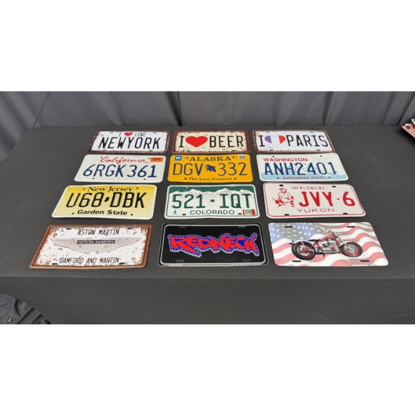 COLLECTION OF NOSTALGIA LICENSE PLATES INCLUDES ASTON MARTIN