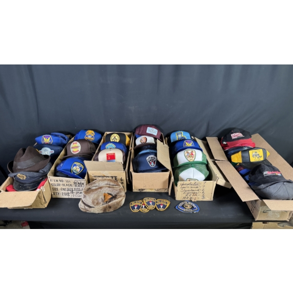 VINTAGE MILITARY, POLICE & MISC HAT COLLECTION W/ PATCHES