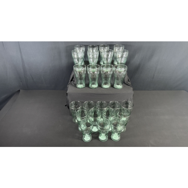COCA-COLA EMBOSSED GREEN GLASS SETS 12x22oz & 12x16oz