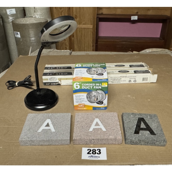 Miscellaneous Lights, Duct Fan, & Engraved Granite Tiles