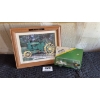 Image 1 : FRAMED 1930 JOHN DEERE GP-P PHOTO & DIE-CAST JOHN DEERE 4WD PICKUP w/ TRAILER & TRACTOR