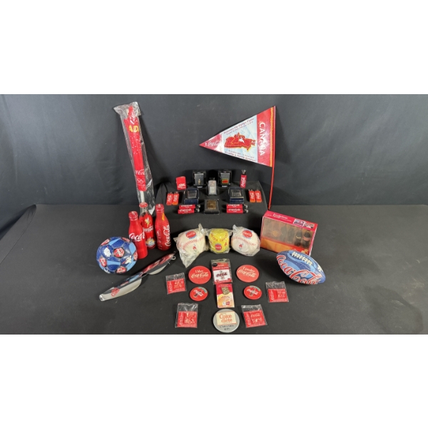 COCA-COLA OLYMPIC & ZIPPO COLLECTORS ITEMS - LIGHTERS, PINS, & FLAGS