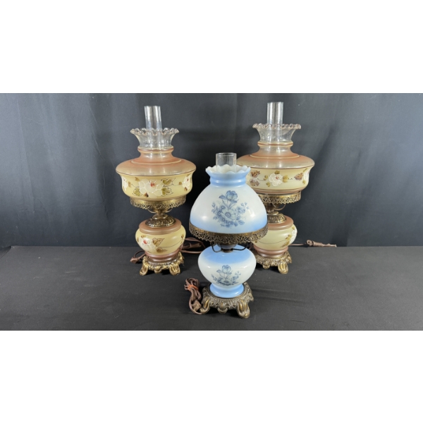 3 VINTAGE HURRICANE-STYLE ELECTRIC TABLE LAMPS