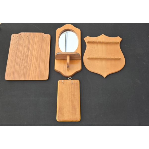 WOODEN KEY HOLDERS, SPOON RACK & SMALL MIRROR SHELF 