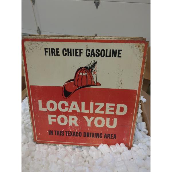 NO RESERVE FIRE CHIEF DOUBLE SIDED PAINTED METAL GAS PUMP TOPPER