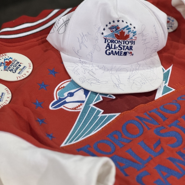 1991 TORONTO BLUE JAYS MLB ALL-STAR GAME MEMORABILIA COLLECTION – SIGNED HAT, ROOTS JACKET, RAWLINGS