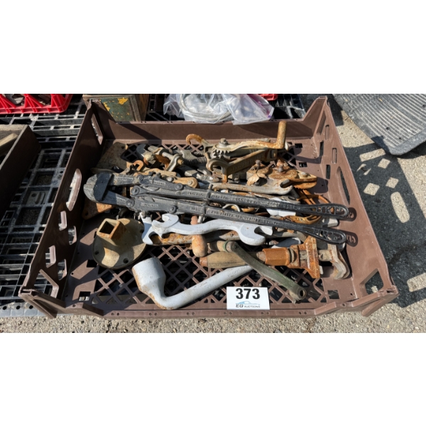 VINTAGE PIPE WRENCHES & FARM TOOLS