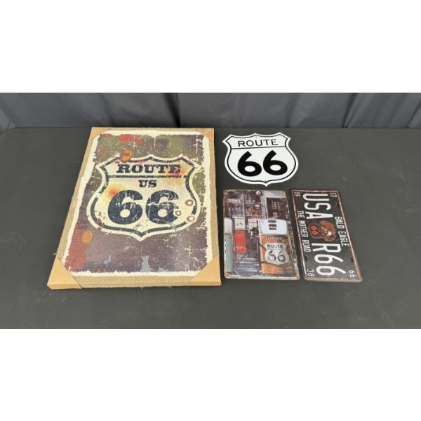 ROUTE 66 SIGNS INCLUDES CANVAS PRINT AND LICENSE PLATE