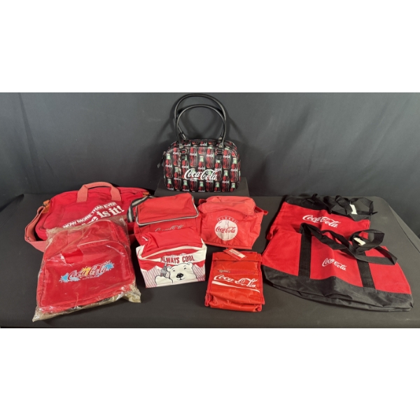 ASSORTED COCA-COLA LUNCHBAGS, TOTES, AND HANDBAG 