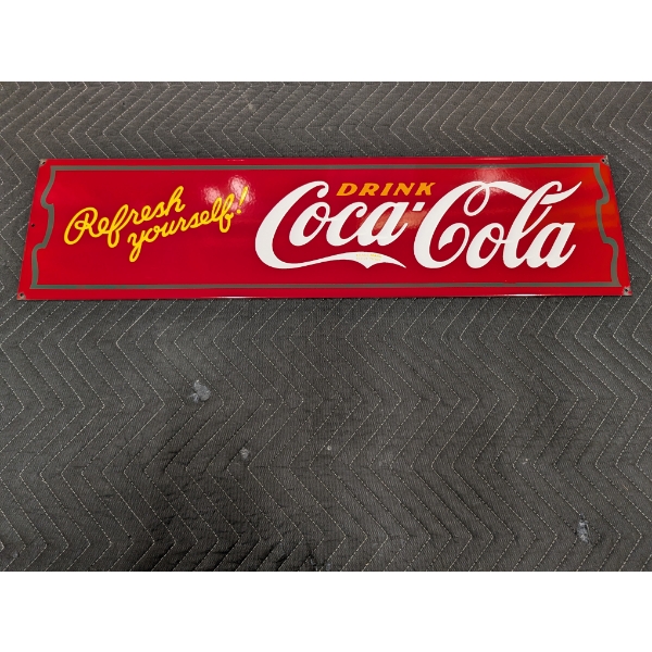HEAVY PORCELAIN DRINK COCA COLA, REFRESH YOURSELF SIGN