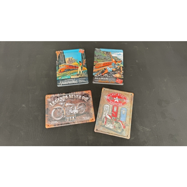 4 SMALL METAL SIGNS 8" X 6"