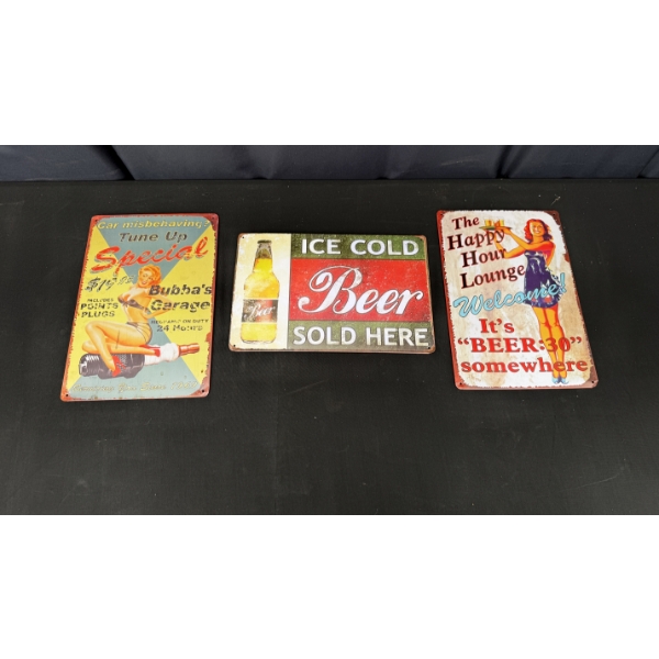 3 SMALL METAL SIGNS 12" X 8"