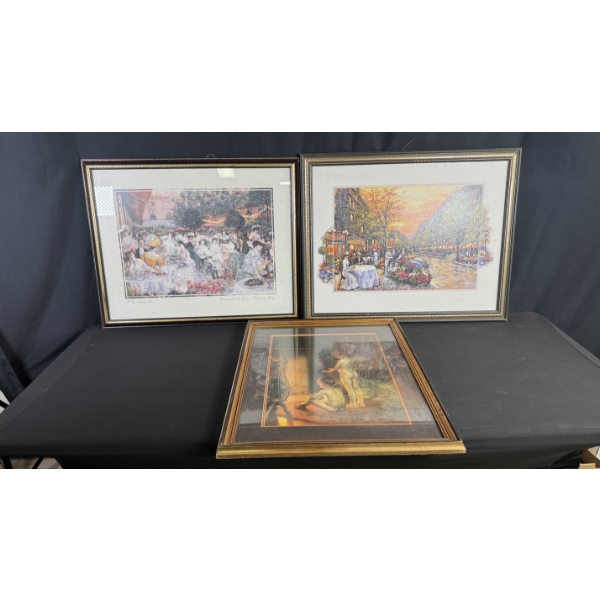 3 ANTIQUE FRAMED PRINTS 25" X 30"