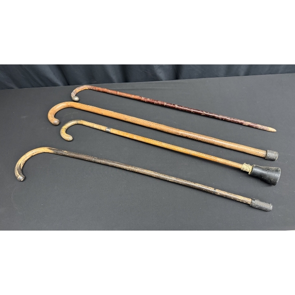 4 VINTAGE WOODEN WALKING CANES