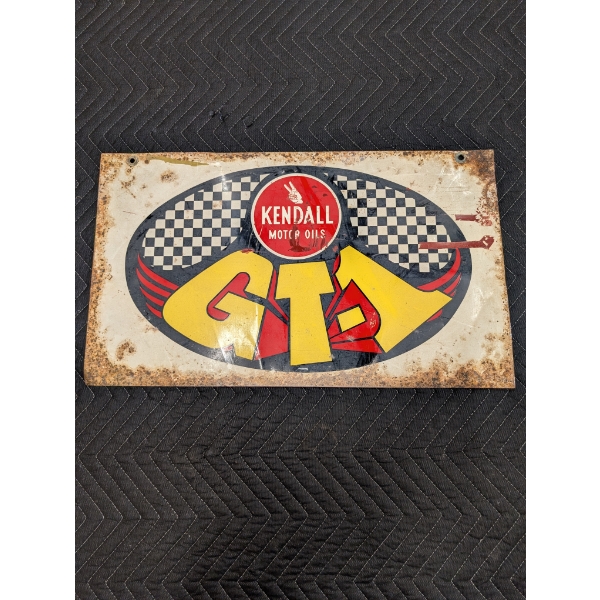 KENDALL GT-1 MOTOR OILS STATION DOUBLE SIDED MUSCLE CAR ERA SIGN
