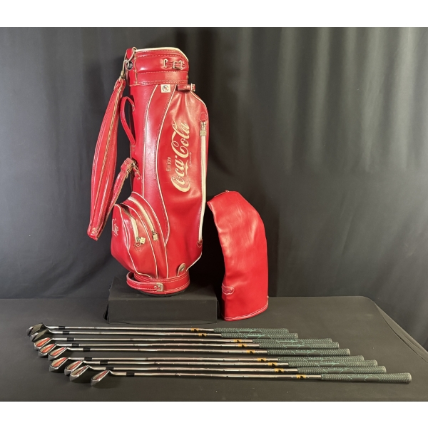COCA-COLA SET OF IRONS AND GOLF BAG W/ COVER