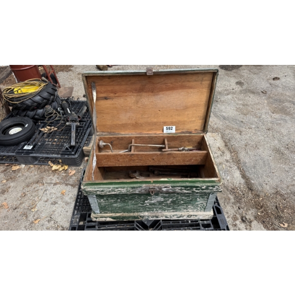 WOODEN CHEST W/ CONTENTS