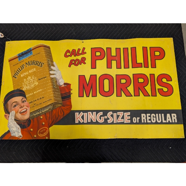 1940s PHILIP MORRIS CANVAS TOBACCO ADVERTISING SIGN - EXTREMELY RARE