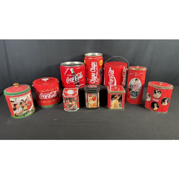 VARIOUS SIZED COCA-COLA TINS