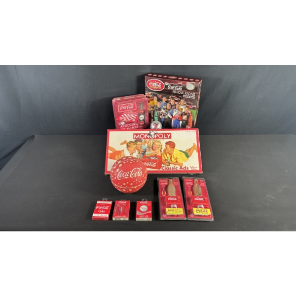 COCA-COLA GAME COLLECTION - MONOPOLY, NASCAR, PLAYING CARDS