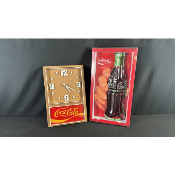 VINTAGE COCA-COLA ADVERTISING CLOCK & TIN SIGN 10" X 12"