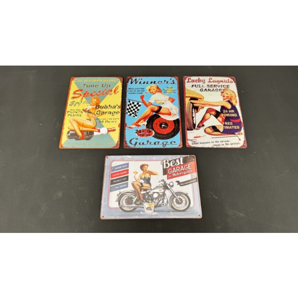4 SMALL METAL SIGNS 12" X 8"