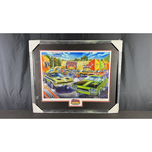 MICHAEL IRVINE "THE CARAVAN OF SPEED" LIMITED EDITION FRAMED PRINT (28/800) 29" X 35"