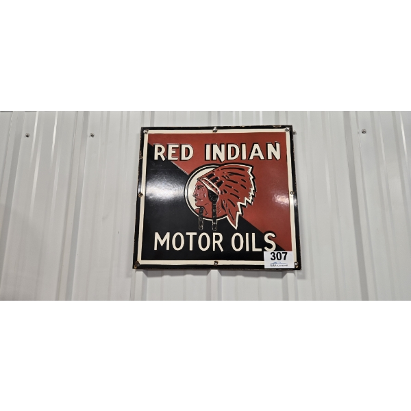NO RESERVE RED INDIAN MOTOR OILS SIGN