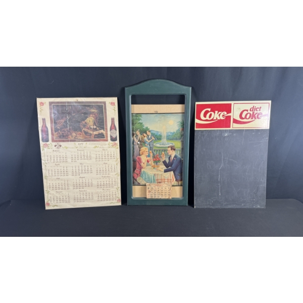 VINTAGE COCA-COLA CALENDARS & CHALKBOARD