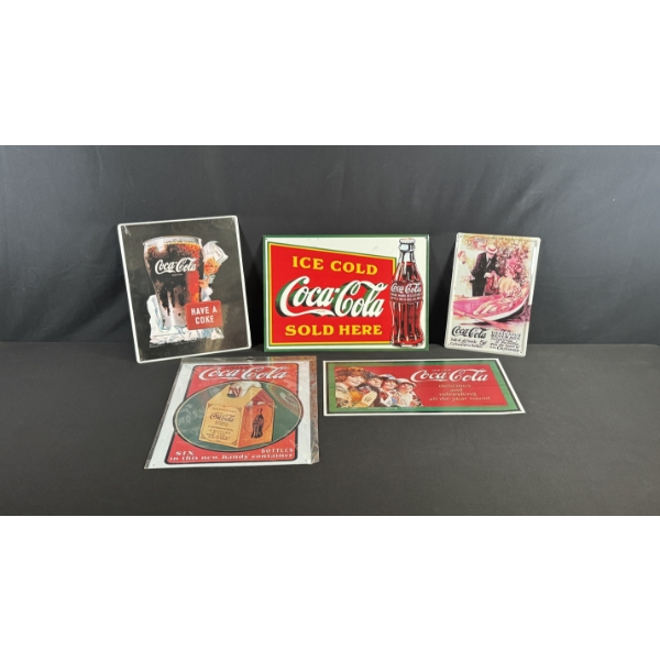5 COCA-COLA ADVERTISING SIGNS 16" X 13"