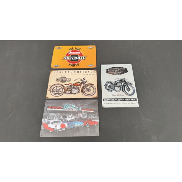 4 SMALL METAL SIGNS 12" X 8"
