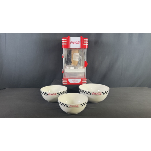 COCA-COLA NOSTALGIA ELECTRICS POPCORN MAKER & CERAMIC BOWL SET