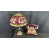 Image 2 : SMALL COCA-COLA TIFFANY STYLE LAMP, TELEPHONE & CAN-STYLE TABLE LAMPS