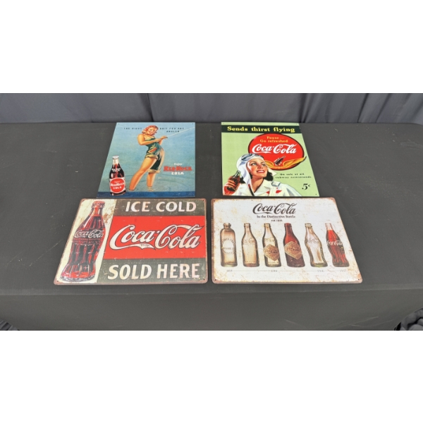 4 METAL COCA - COLA SIGNS 16" X 12"