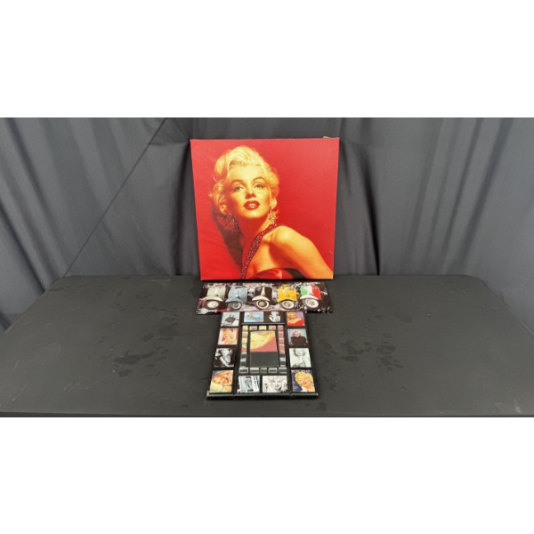 MARILYN MONROE CANVAS PICTURE W/ MIRROR & SMALL SCOOTER CANVAS PICTURE