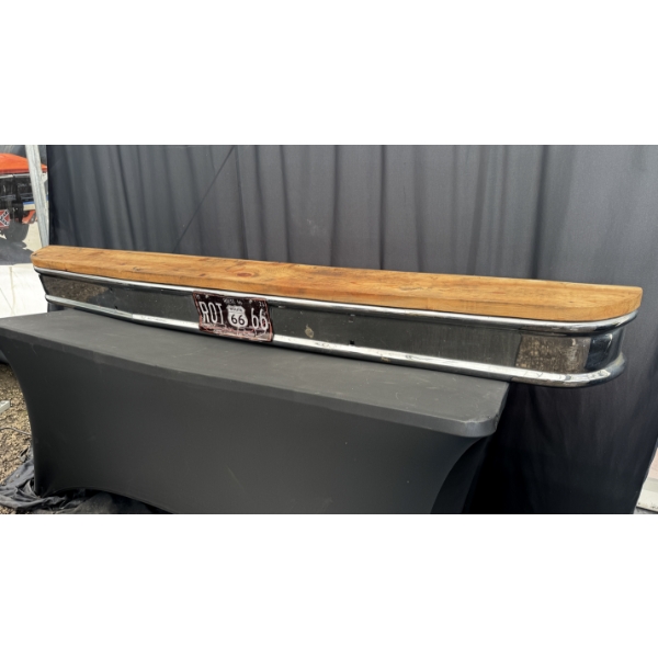 LARGE SHELF MADE WITH A TRUCK BUMPER , ROUTE 66 PLATE 8 FEET WIDE 8 INCHES DEEP
