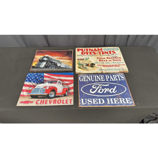 4 METAL SIGNS  INCLUDES GENUINE FORD PARTS