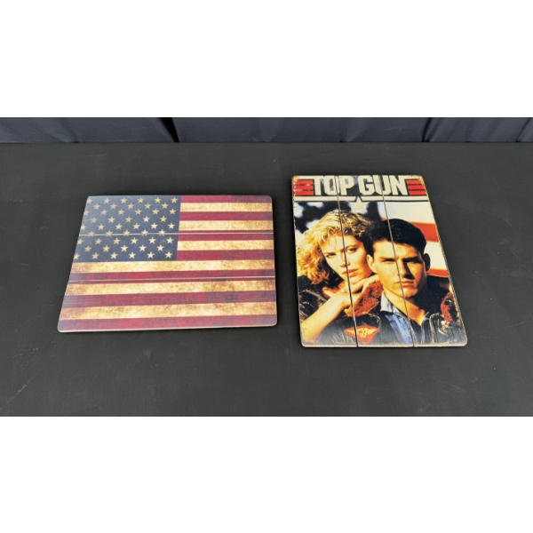 2 WOODEN SIGNS 16" X 12" INCUDES TOP GUN
