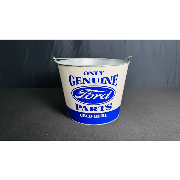 FORD "GENUINE PARTS USED HERE" METAL ADVERTISING BUCKET