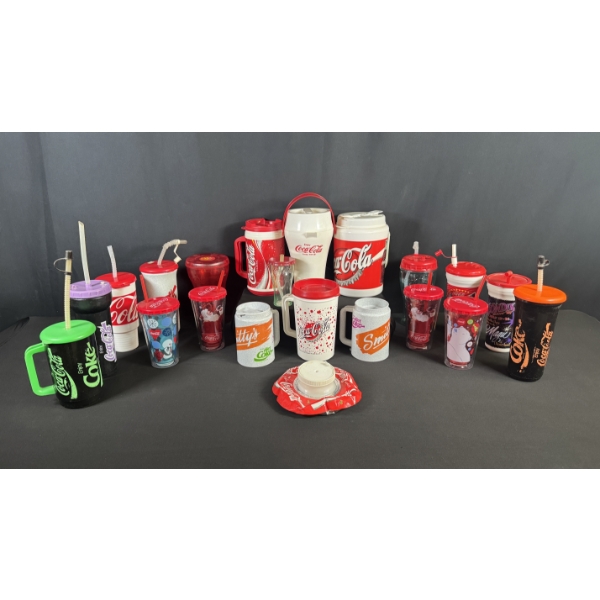 COCA-COLA TRAVEL MUG & COOLER LOT MIXED STYLES AND ERAS
