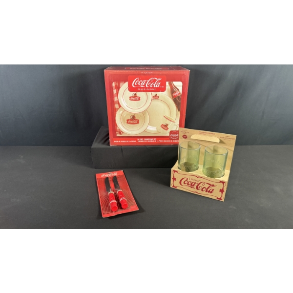 COCA-COLA DINNERWARE & DRINKWARE SETS W/ PAIR OF KNIVES