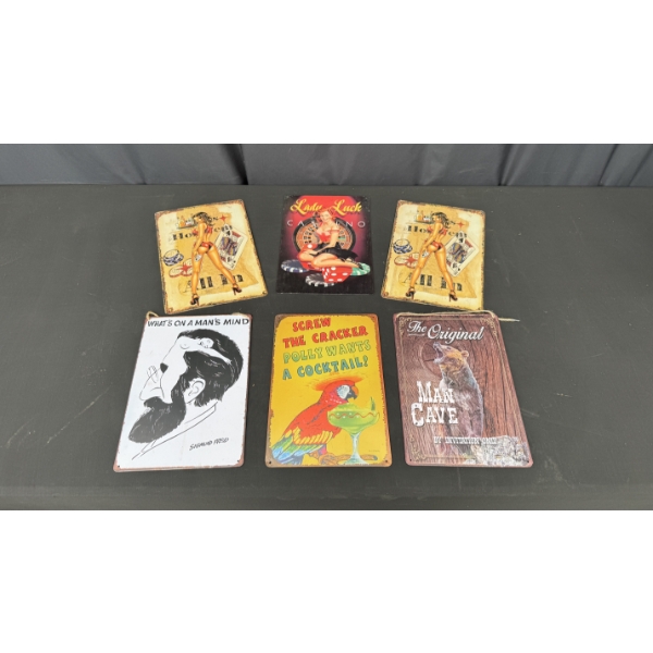 6 SMALL METAL SIGNS 12" X 8"